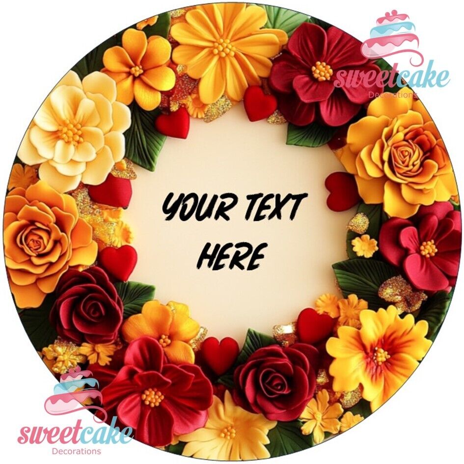 Elegant Flower Garden Edible Cake Topper – Add Your Personalized Message