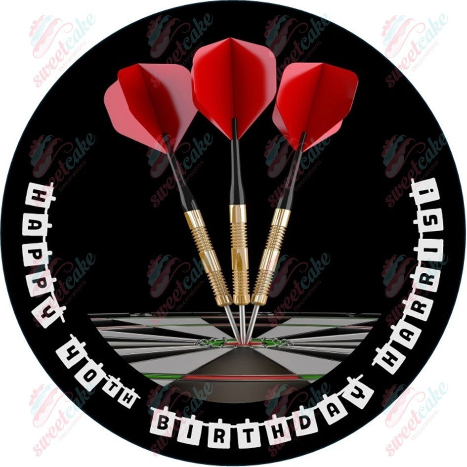 Darts Cake Topper – Personalised Edible Round Icing or Wafer Sheet