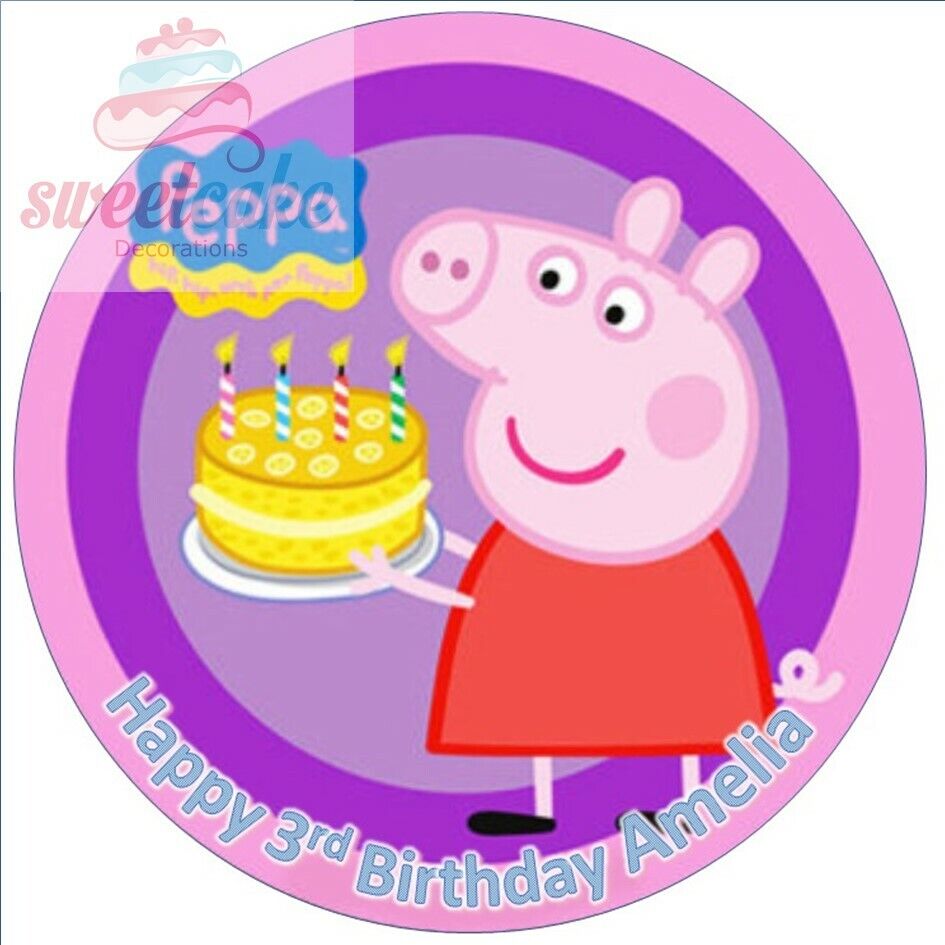 Peppa Pig  Personalised Cake Topper on Edible Icing or Wafer Card