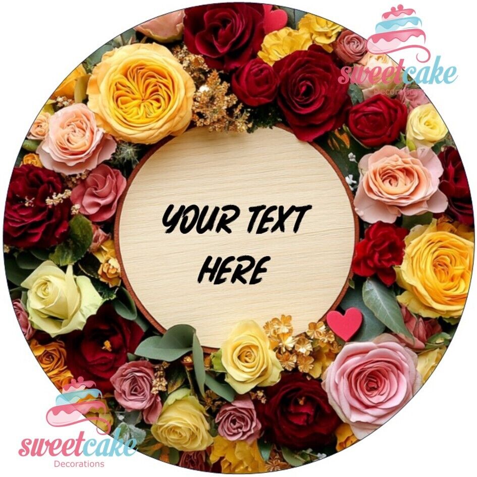 Elegant Flower Garden Edible Cake Topper – Add Your Personalized Message