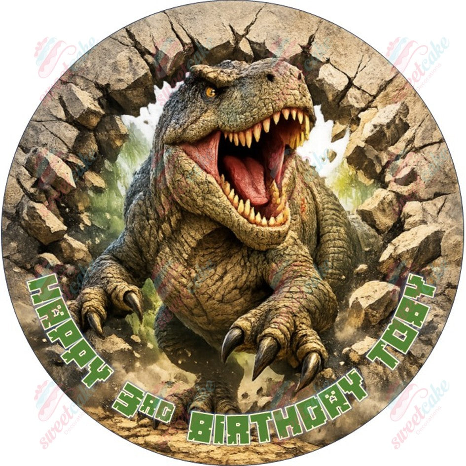 Personalised Dinosaur Birthday Edible Cake Topper – Roaring Dino Design