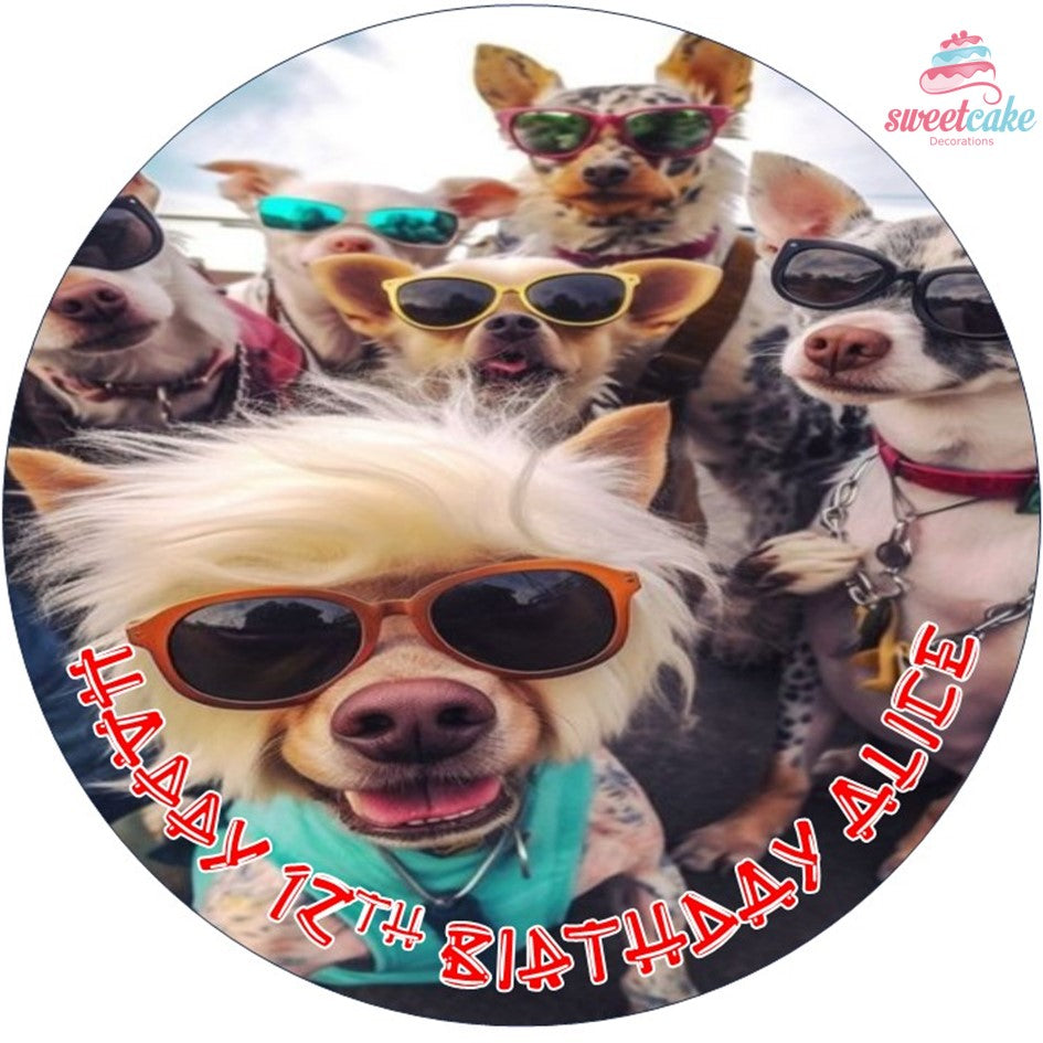 Funny DOGS | Personalised Edible Cake Topper on Icing Sheet or Wafer Card