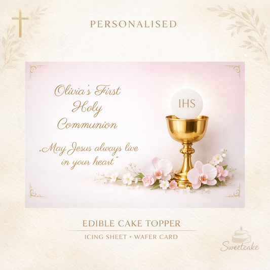 First Holy Communion Edible Cake Topper – Gold Chalice Design (Personalised)