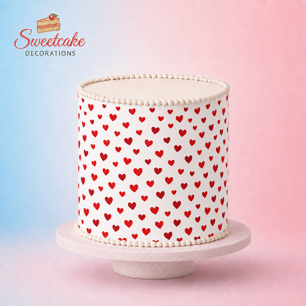 Scattered Red Hearts Cake Wrap – Classic – A4 Icing Sheet