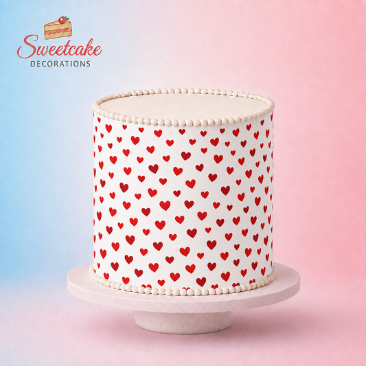Scattered Red Hearts Cake Wrap – Classic – A4 Icing Sheet