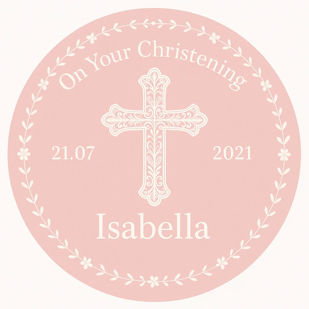 Personalised Christening or Baptism Cake Topper – Pink Cross Design – Wafer Card or Icing Sheet