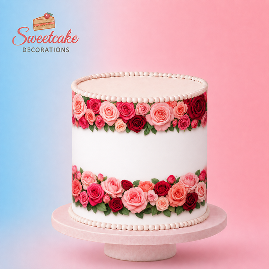 Elegant Rose Cake Wrap – A4 Edible Icing Sheet