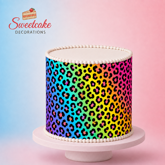 Rainbow Leopard Print Pattern Edible Cake Wrap – A4 Icing Sheet –