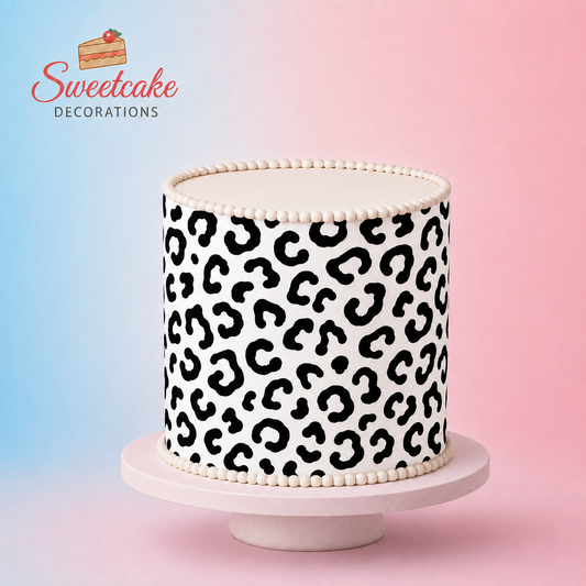 Minimal Black & White Leopard Print Pattern Edible Cake Wrap – A4 Icing Sheet