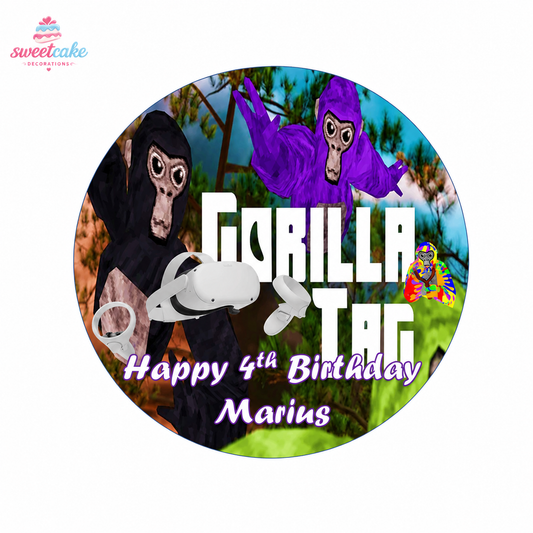 Gorilla Tag VR Cake Topper | Personalised Edible Icing Sheet or Wafer Crad