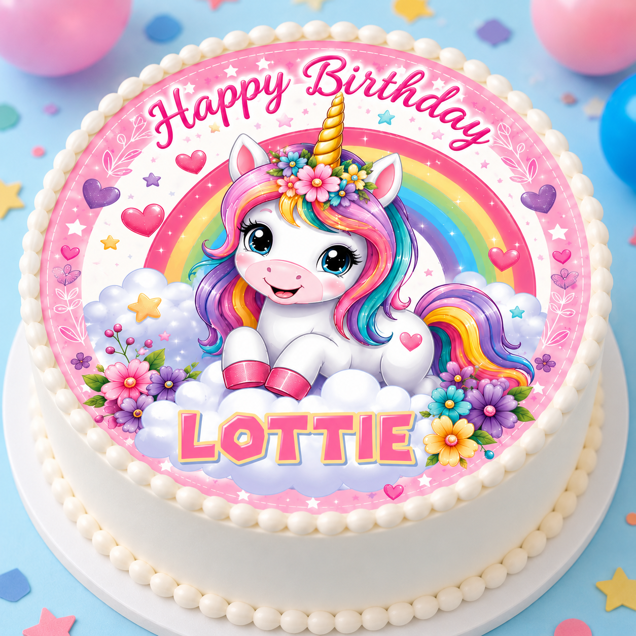 Unicorn Edible Cake Topper & Cupcakes Icing Sheet or Wafer Card