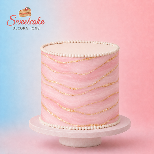 Pink Marble Gold Effect Cake Wrap – A4 Edible Icing Sheet