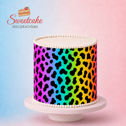 Rainbow Leopard Print Pattern Edible Cake Wrap – A4 Icing Sheet –Colourful Print