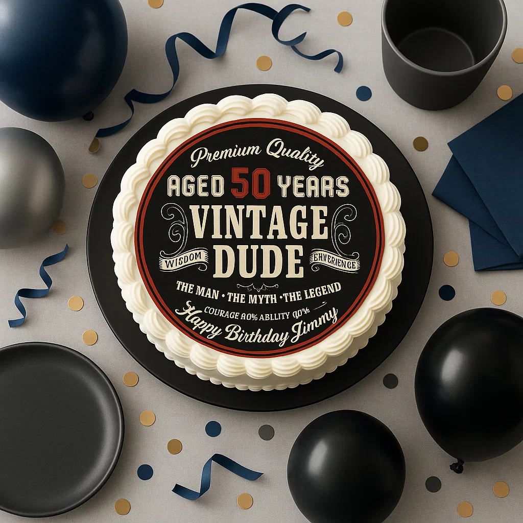 Vintage Dude Edible Cake Topper – Perfect for Milestone Birthdays!