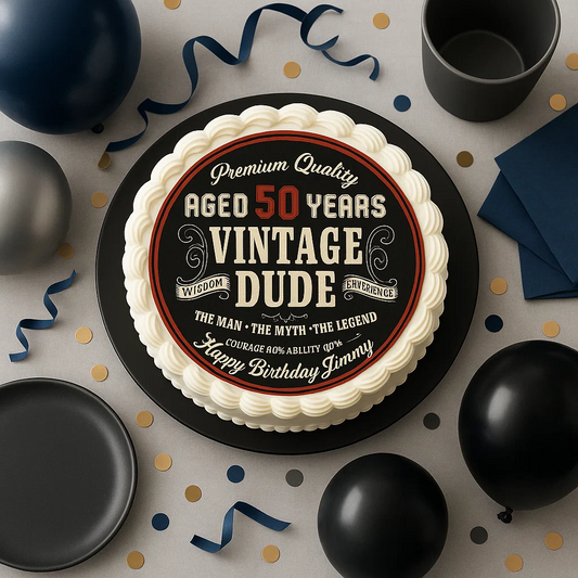 Vintage Dude Edible Cake Topper – Perfect for Milestone Birthdays!